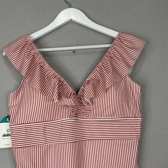 Aava Womens Swimwear Extra Large Red Ocean Retro Stripe One Piece Ruffle 4th - Picture 2 of 11